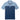 Front view of Aegean Blue Wachusett Mountain performance polo with light and medium blue color-block design, three-button placket, and white mountain logo on the sleeve
