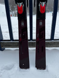 Tails of Atomic 2023-2023 Redster G9 NASTAR level skis in a snowy setting