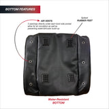 Athalon Everything Boot Bag bottom view showing durable water-resistant base with spiked rubber feet and air vents for airflow. Designed to prevent odor, moisture, and dirt buildup for ski and snowboard gear storage