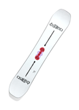 Top view of 2024 Burton Free Thinker snowboard featuring white topsheet with artistic red and purple graphic by Jack Moore, engineered for freestyle riders who demand pop, balance, and control