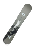 Full topsheet image of Burton Instigator 2024 snowboard showcasing artistic gray design with dove and rose graphics, engineered for lightweight control, progression, and smooth carving