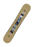 K2 World Peace snowboard 2024 featuring tan topsheet with artistic photo collage down the center and minimalist K2 logo, built for creative freestyle riders who want smooth flex and powerful edge control