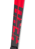 Close-up of Rossignol Hero Athlete GS 2023 ski midsection with Hero branding and World Cup race plate, showcasing responsive power transfer and torsional rigidity for competition-level carving