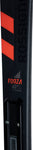 Close-up view of Rossignol Forza 60 V-Ti alpine skis highlighting V-Titanal technology and bold red branding; it's designed for advanced skiers seeking powerful edge grip and precision on groomed terrain.