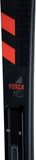 Close-up view of Rossignol Forza 60 V-Ti alpine skis highlighting V-Titanal technology and bold red branding; it's designed for advanced skiers seeking powerful edge grip and precision on groomed terrain.
