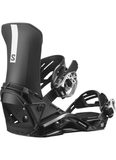 Salomon District snowboard binding in sleek black finish with padded highback and ShadowFit technology, delivering a secure fit and flexible performance for advanced riders