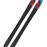 Base view of Salomon QST 92 skis with black underside and gradient blue tips featuring bold Salomon branding, built for smooth glide and consistent control in all snow conditions