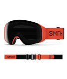 Smith 4D MAG S Poppy Snow Goggles with ChromaPop Sun Black lens: bold red-orange frame and strap for standout mountain style. Optimized for bright light visibility with anti-fog, quick-change lens tech, and a smaller frame for a precise fit