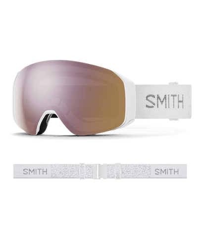Smith 4D MAG S White Chunky Knit Snow Goggles with ChromaPop Rose lens: stylish white knit strap and soft rose-tinted lens designed for smaller faces. Offers crisp vision, anti-fog protection, and superior comfort for all-day performance on the slopes