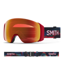 Smith 4D MAG Crimson Glitch Hunter Snow Goggles with ChromaPop Red Mirror lens: vivid red frame and digital glitch pattern strap for standout mountain style. Featuring 4D MAG technology for a wider field of view and lightning-fast lens swaps