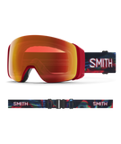 Smith 4D MAG Crimson Glitch Hunter Snow Goggles with ChromaPop Red Mirror lens: vivid red frame and digital glitch pattern strap for standout mountain style. Featuring 4D MAG technology for a wider field of view and lightning-fast lens swaps