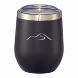 Black insulated wine tumbler with etched Wachusett Mountain logo. This stylish and functional drinkware for ski lovers and winter outdoor enthusiasts.