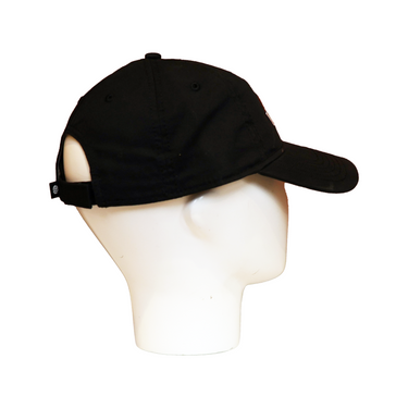 Side and back view of black Wachusett Mountain hat showing adjustable strap and curved bill, designed for a comfortable, casual mountain-inspired look