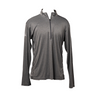 Men’s dark grey quarter zip pullover with long sleeves and athletic fit, featuring moisture-wicking heathered fabric and a minimalist outdoor-inspired design for everyday comfort
