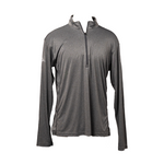 Men’s grey quarter-zip pullover with long sleeves and athletic fit, front view against white background